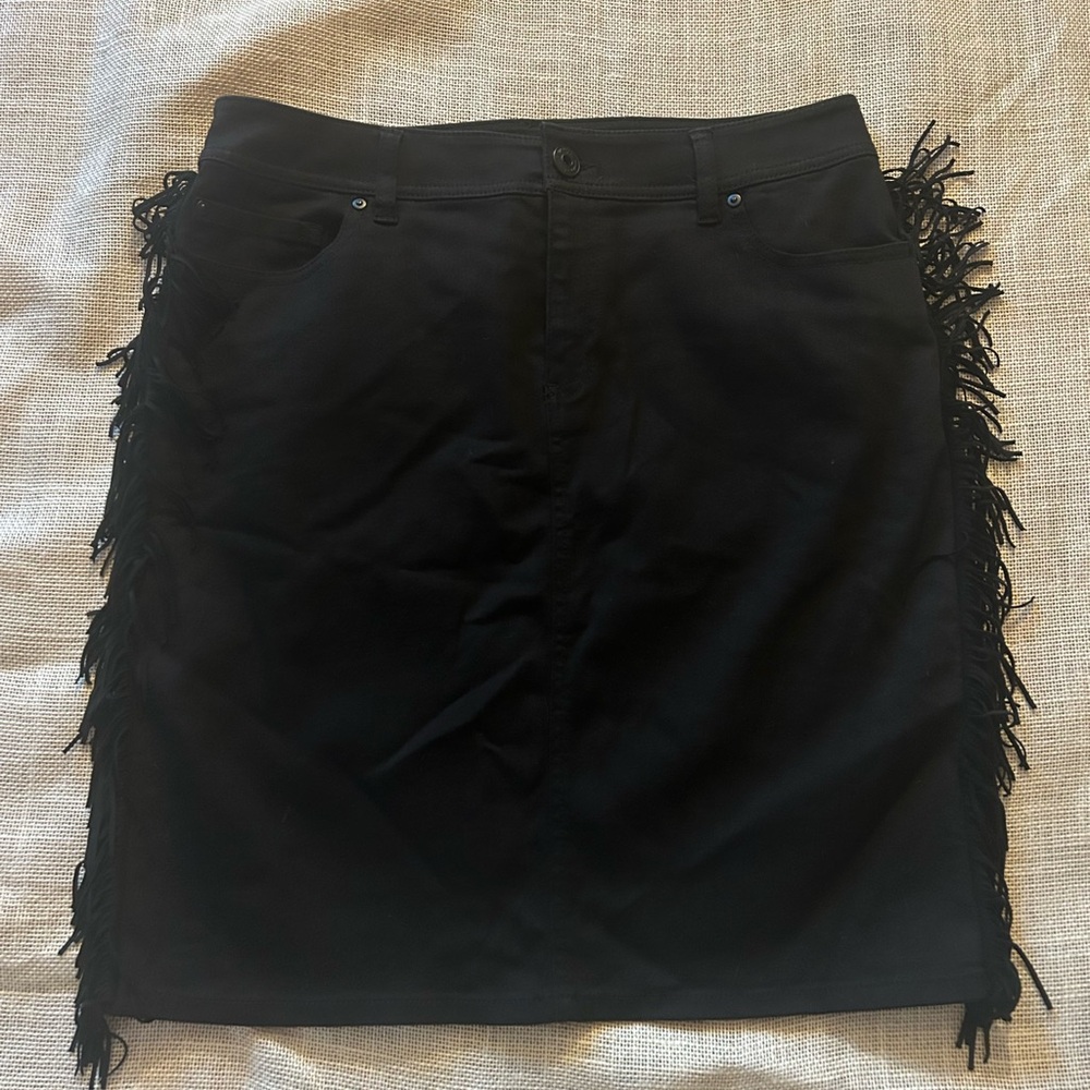 INC black denim skirt with fringe